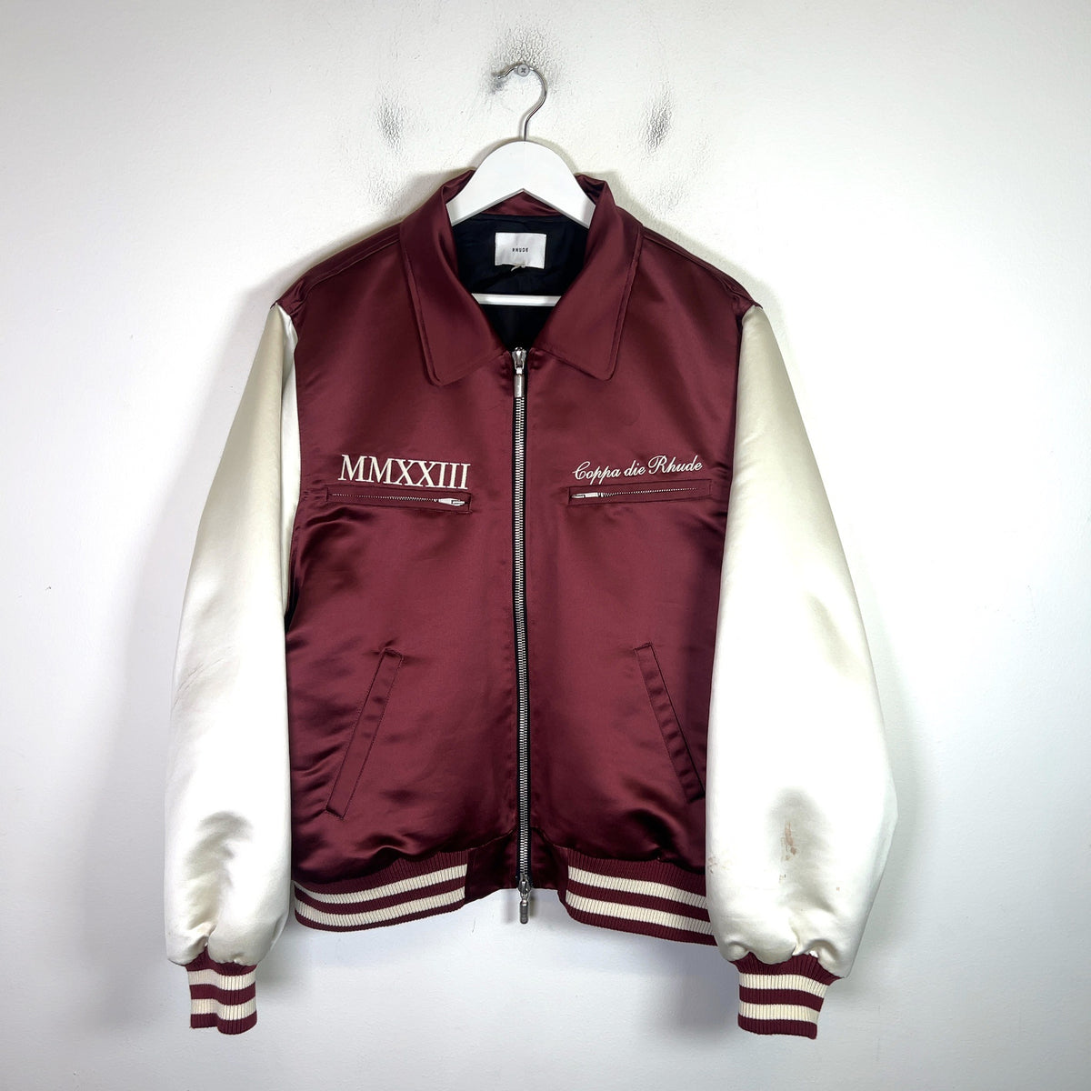 Rhude Front-Zip Satin Bomber Jacket
