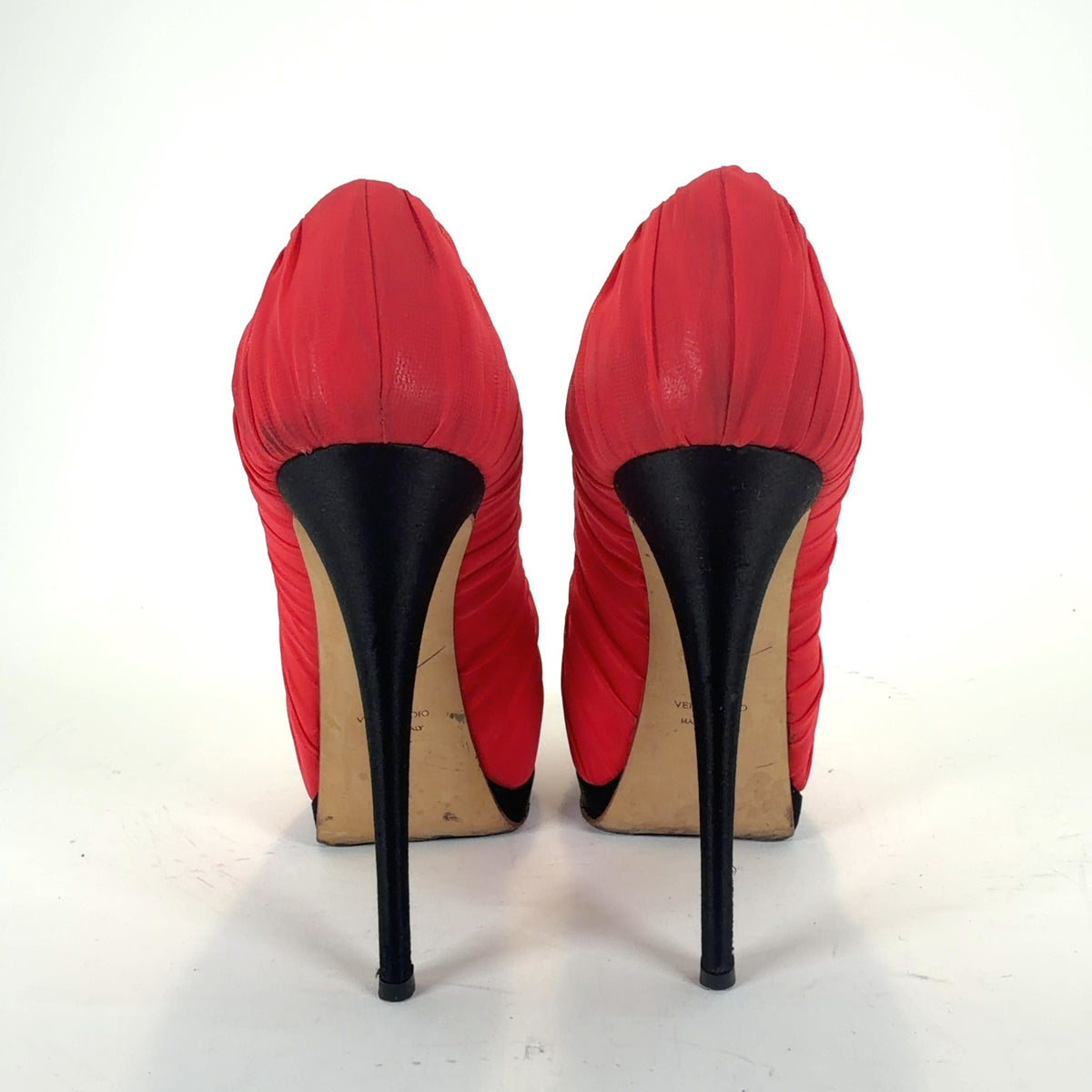 Giuseppe Zanotti Red Runched Silk Platform Pumps
