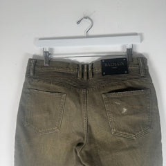 Balmain Green Denim Biker Jeans