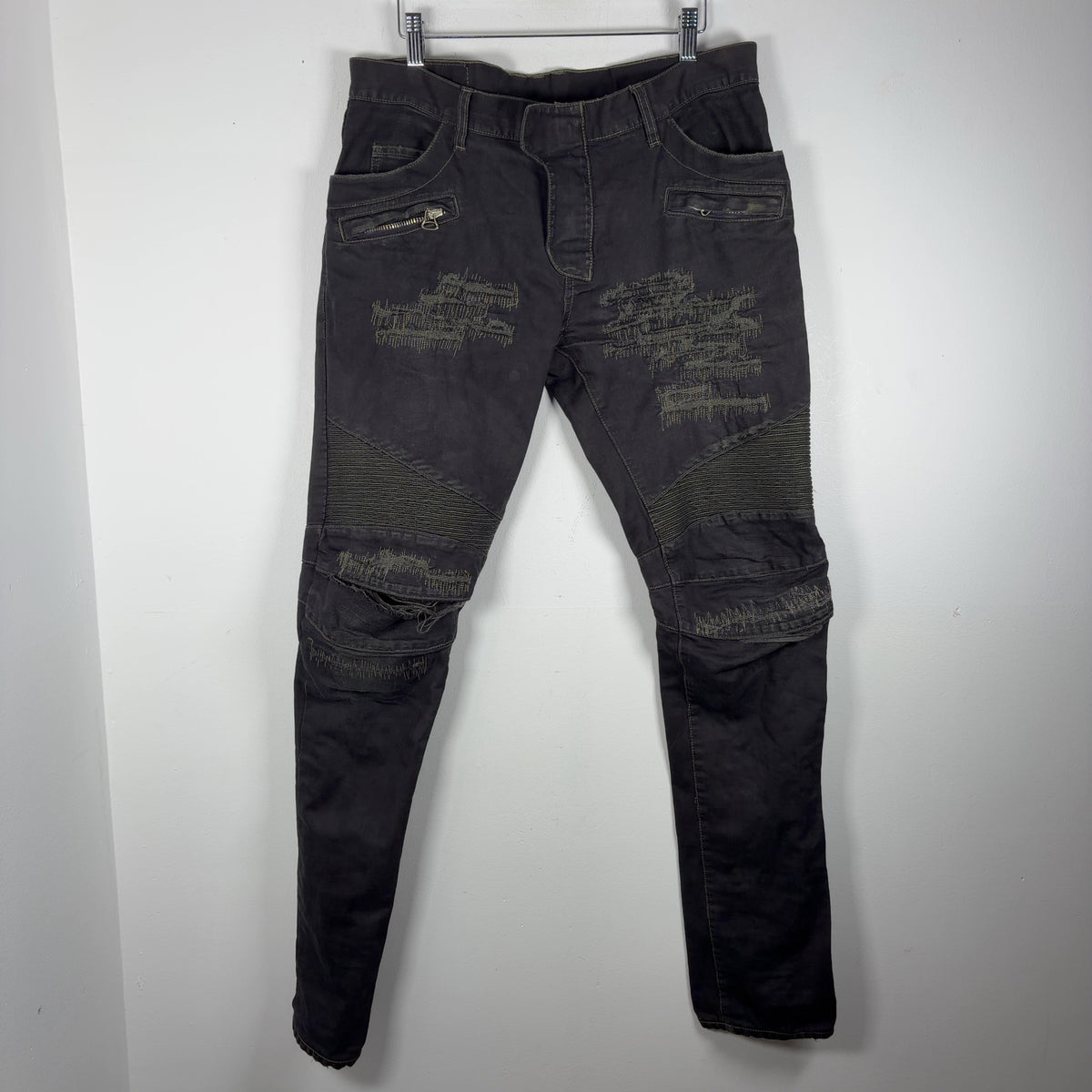 Balmain Distressed Repair Biker Jeans