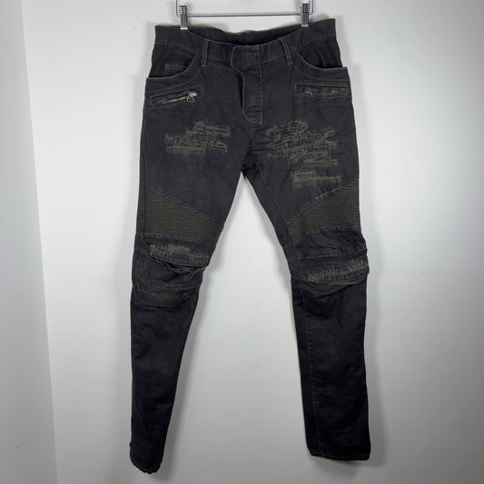 Balmain Distressed Repair Biker Jeans