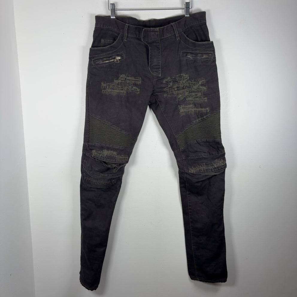 Balmain Distressed Repair Biker Jeans