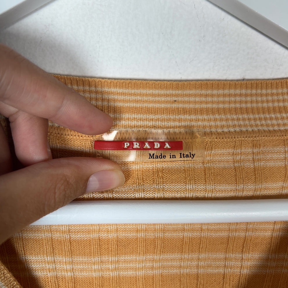 Prada Yellow Striped Cotton Cardigan