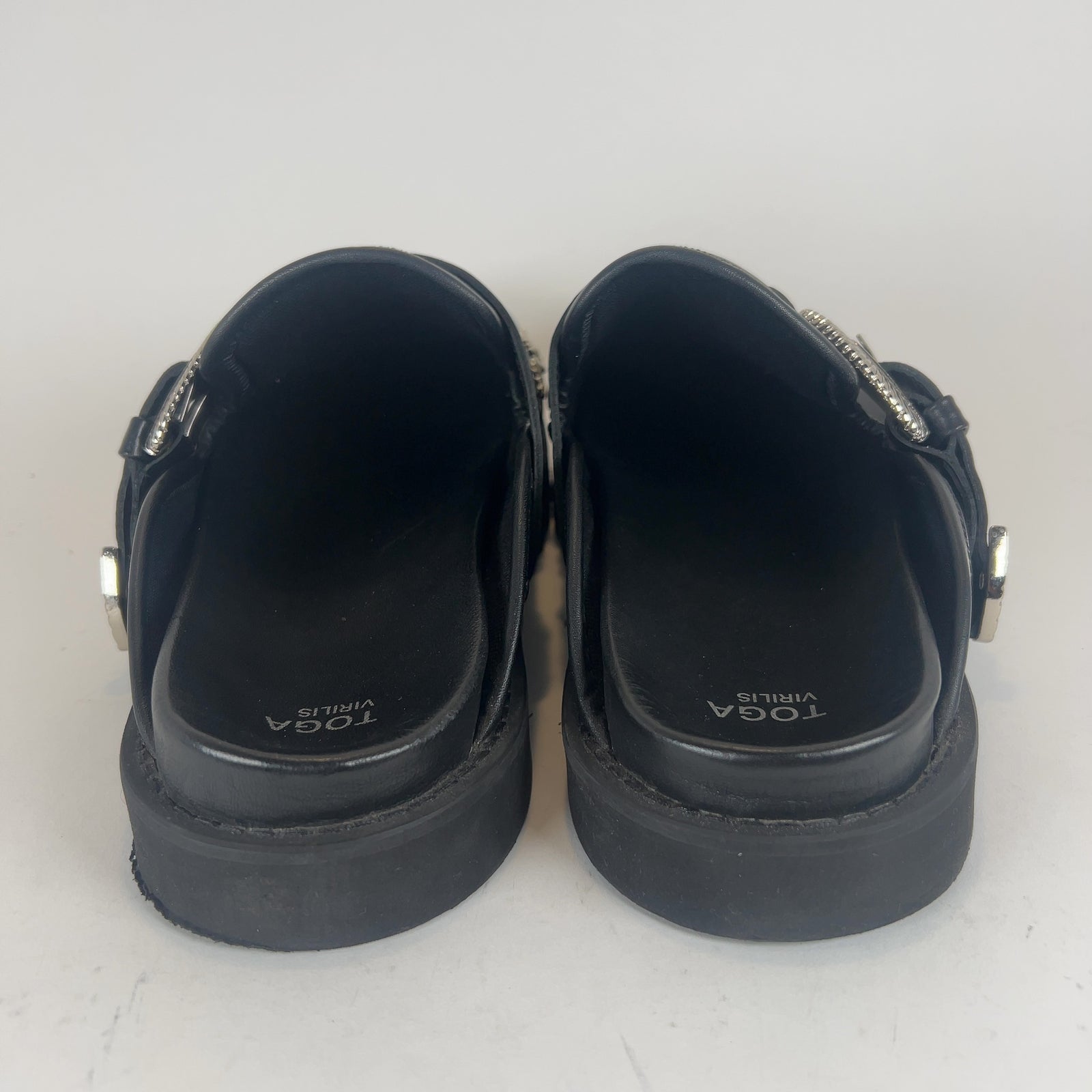 Toga Virilis Black Eyelet Metal Sabot Slip-on Loafers