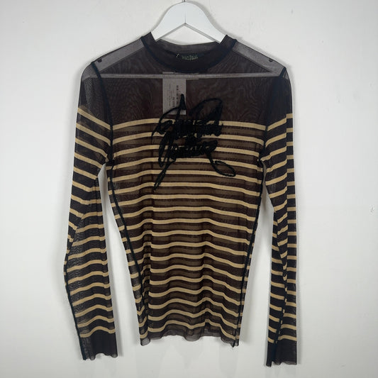 Jean Paul Gaultier Logo Striped Mesh Longsleeve Size L