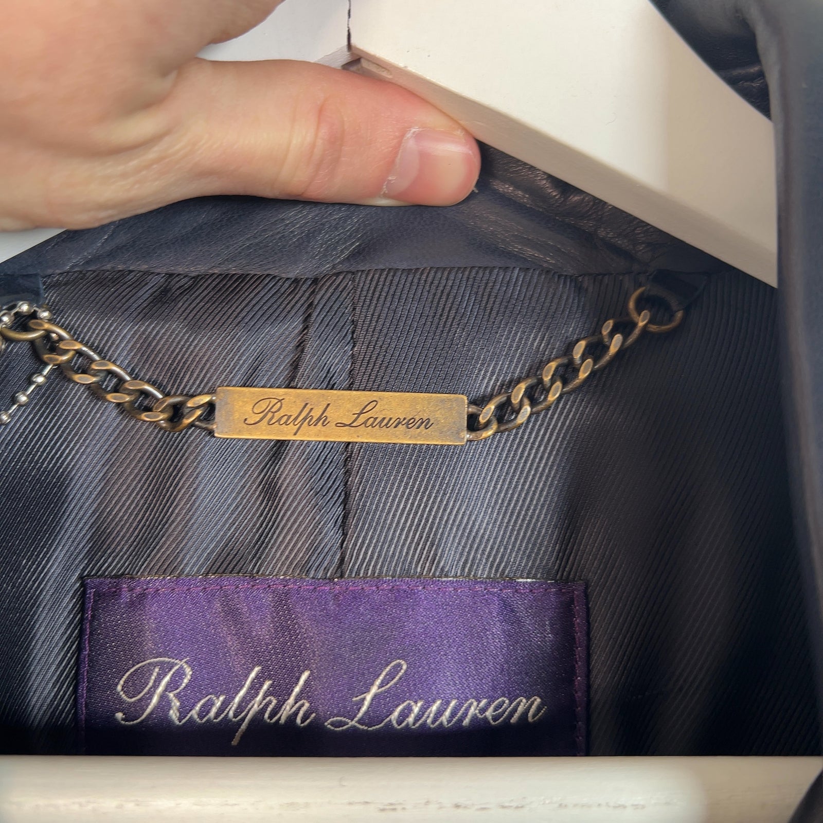 Ralph Lauren Purple Label Navy Leather Blazer Jacket Size S