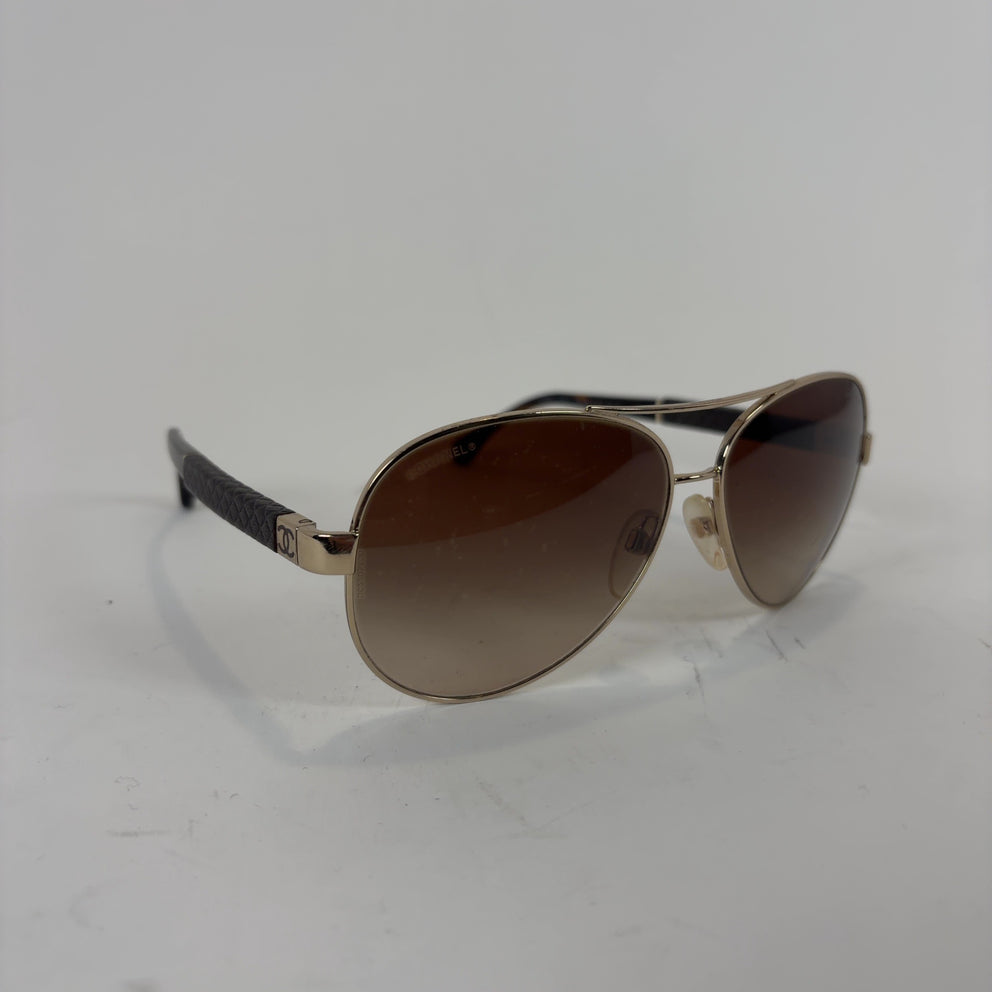Chanel Lambskin Quilted CC Aviator Sunglasses