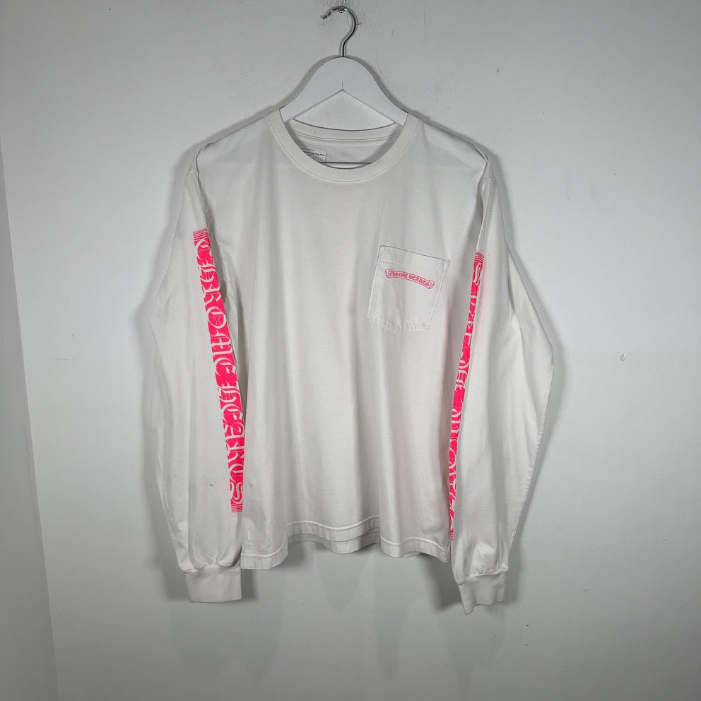 Chrome Hearts White/Pink Logo Long-Sleeve Shirt Size L