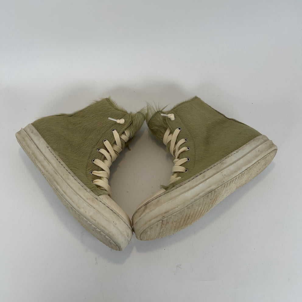 Rick Owens Pale Green Ponyhair High-Top Ramones