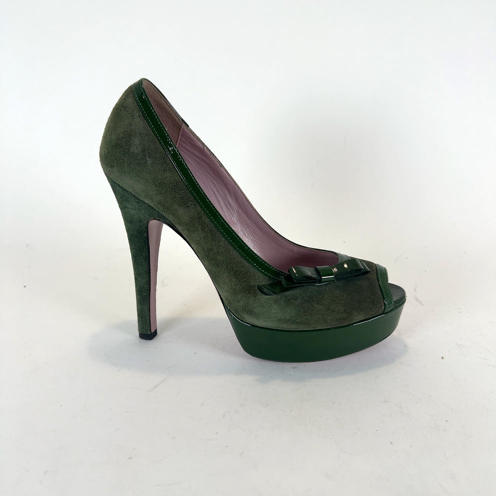 Valentino Suede Patent Leather Bow Heels