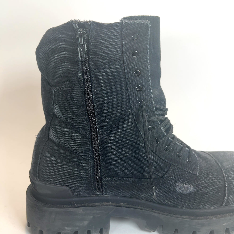 Balenciaga Distressed Canvas Combat Strike Boots