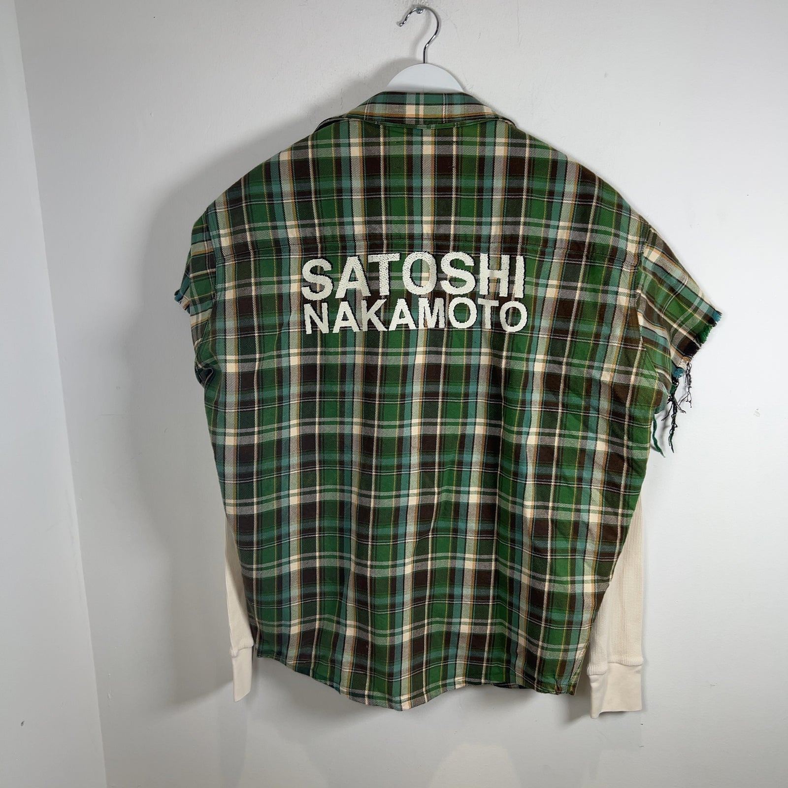 Satoshi Nakamoto Bender Cut Off Flannel Plaid Green