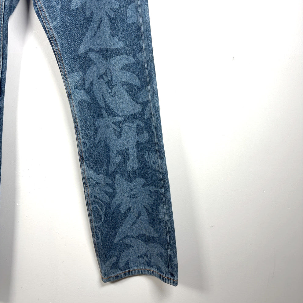 Palm Angels Lasered Palm Graphic Denim Jeans