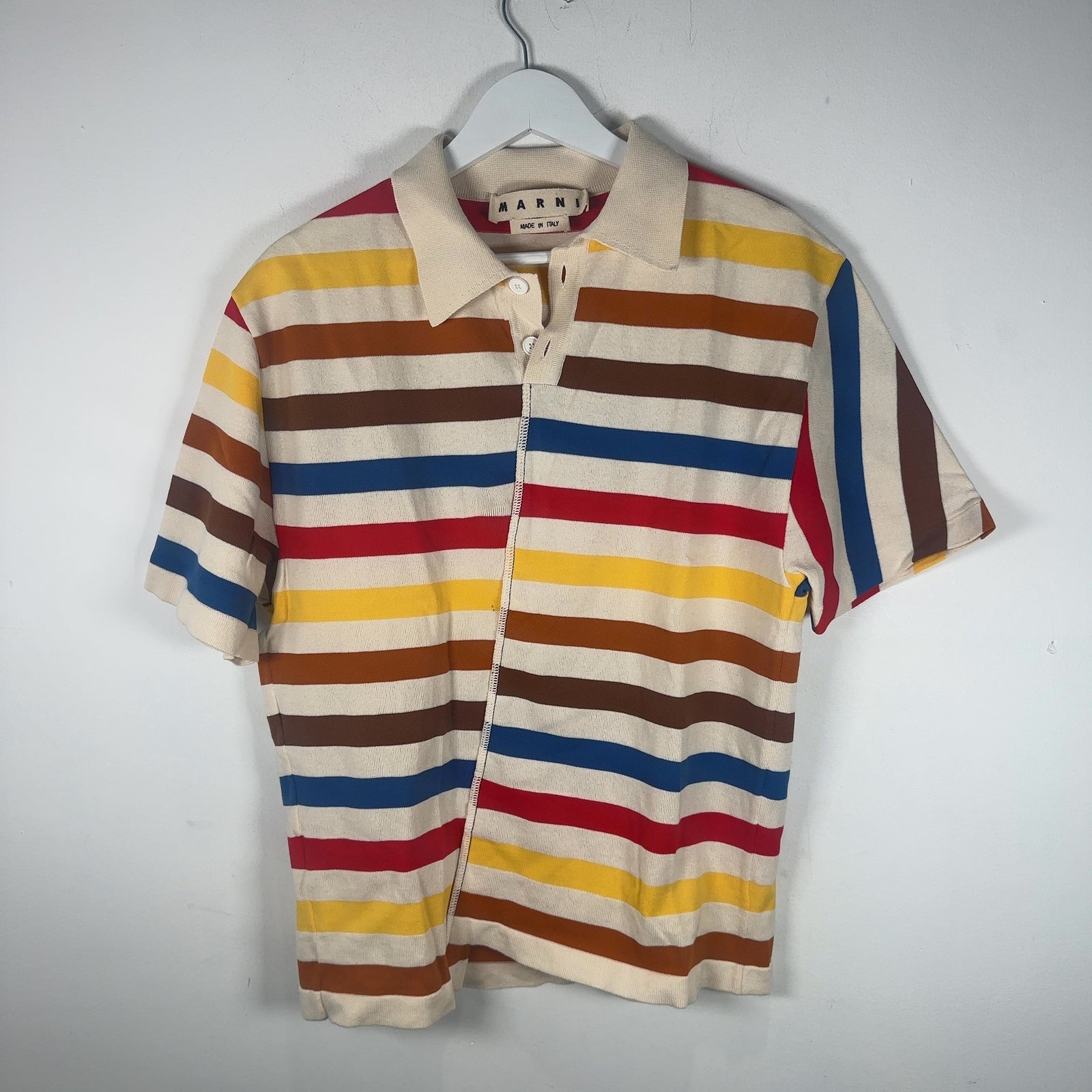 Marni Asymetric Raw Edge Striped Color Polo