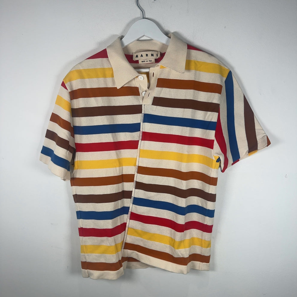 Marni Asymetric Raw Edge Striped Color Polo