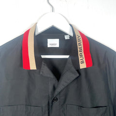 Burberry Striped Collar Logo Button-Up Shirt