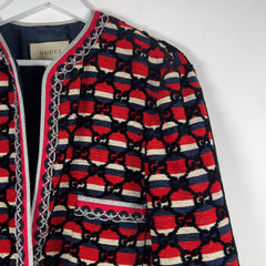Gucci Flocked Tweed Cutting Jacket Red/Silver Size M