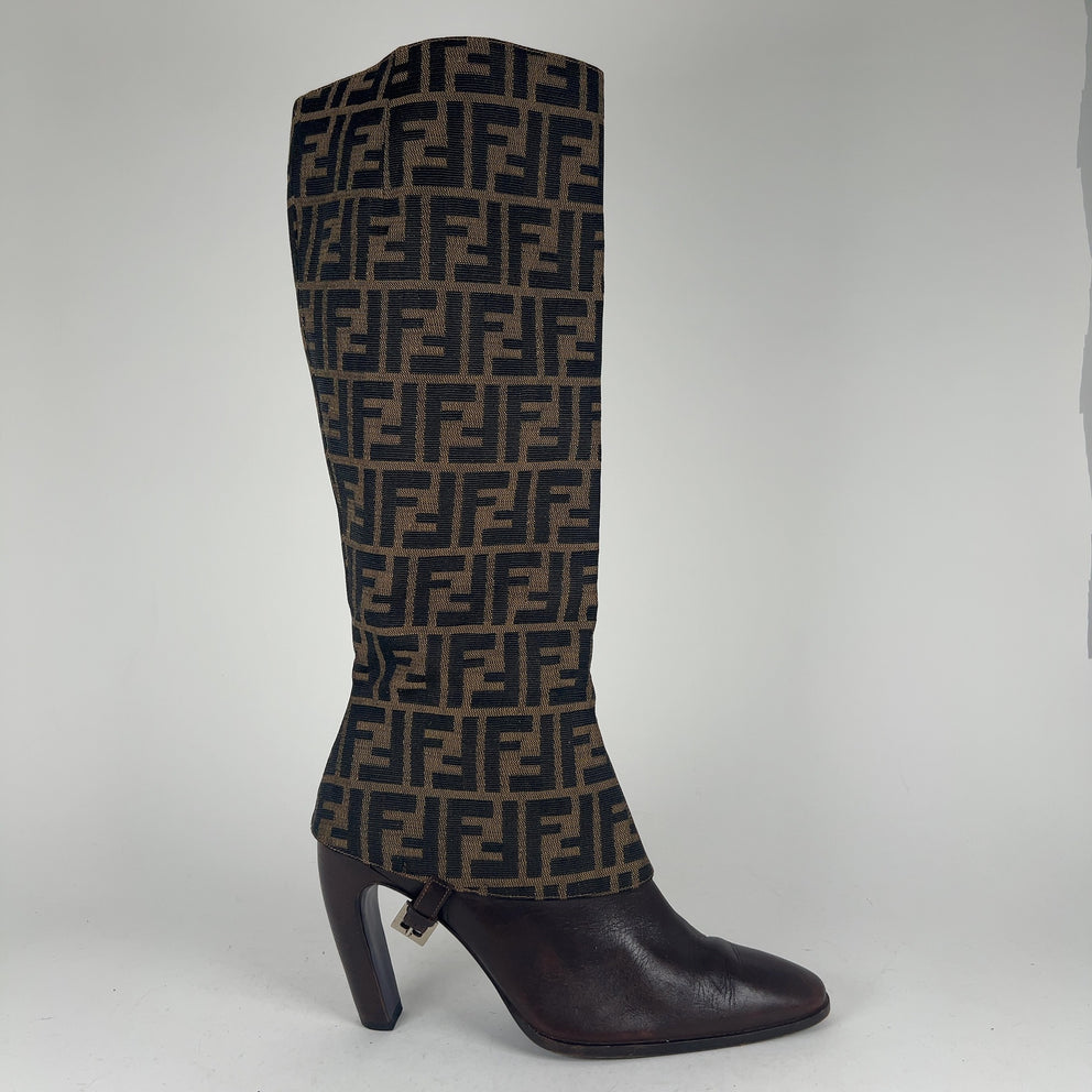 Fendi Logo Monogram Canvas Boots