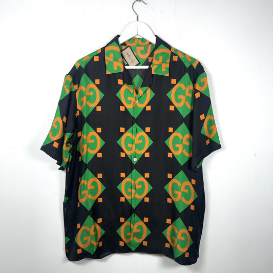 Gucci Mono-Block Silk Button-Up Shirt
