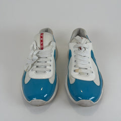 Prada Patent Blue Cups Lowtop Sneakers