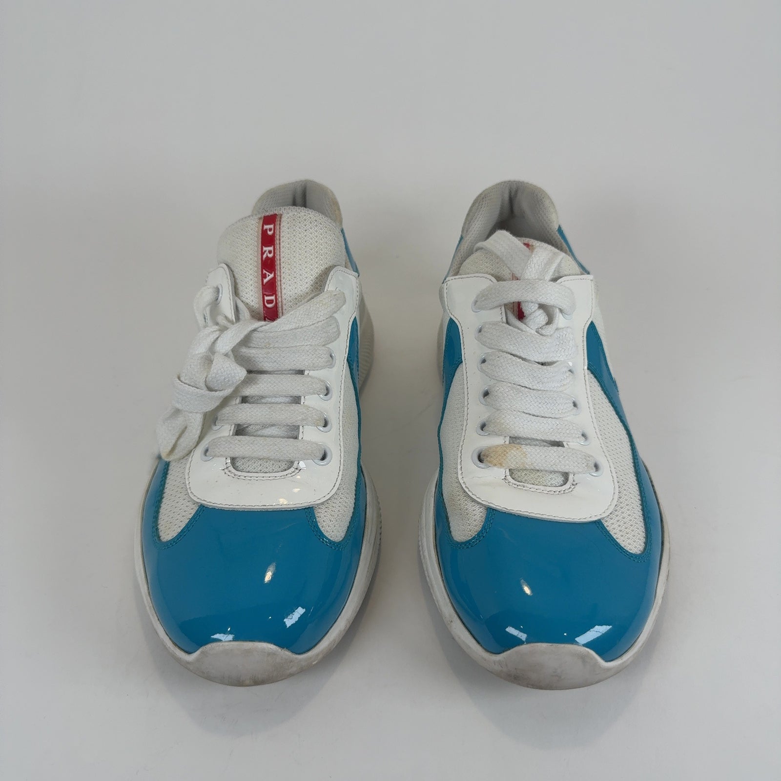 Prada Patent Blue Cups Lowtop Sneakers