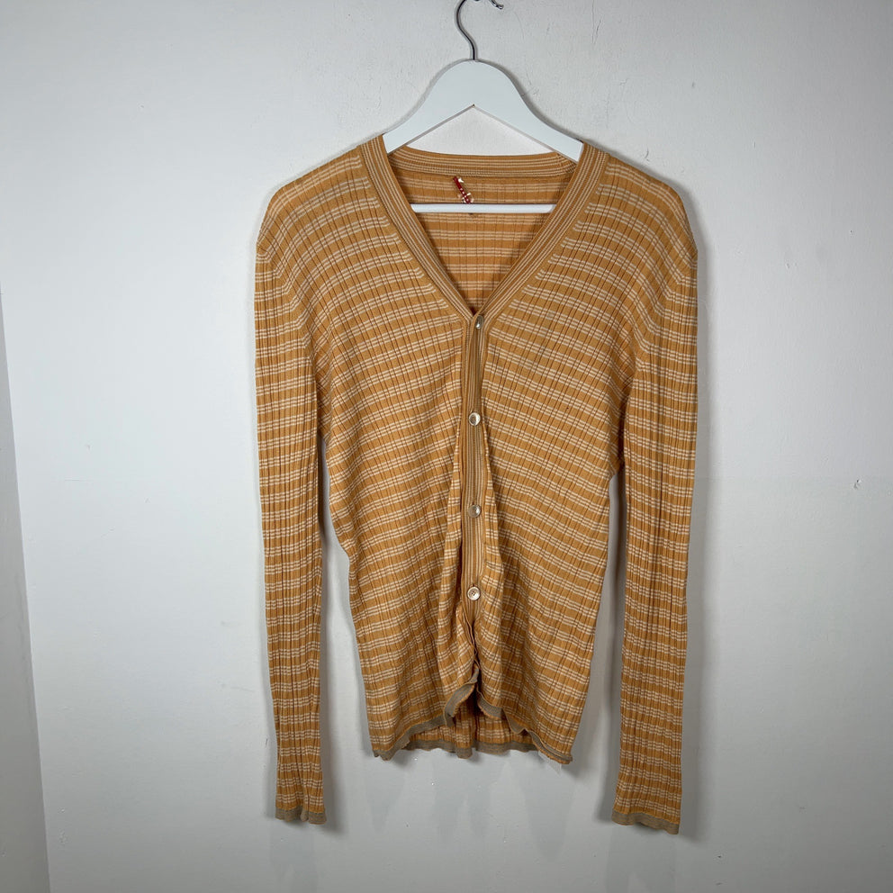 Prada Yellow Striped Cotton Cardigan