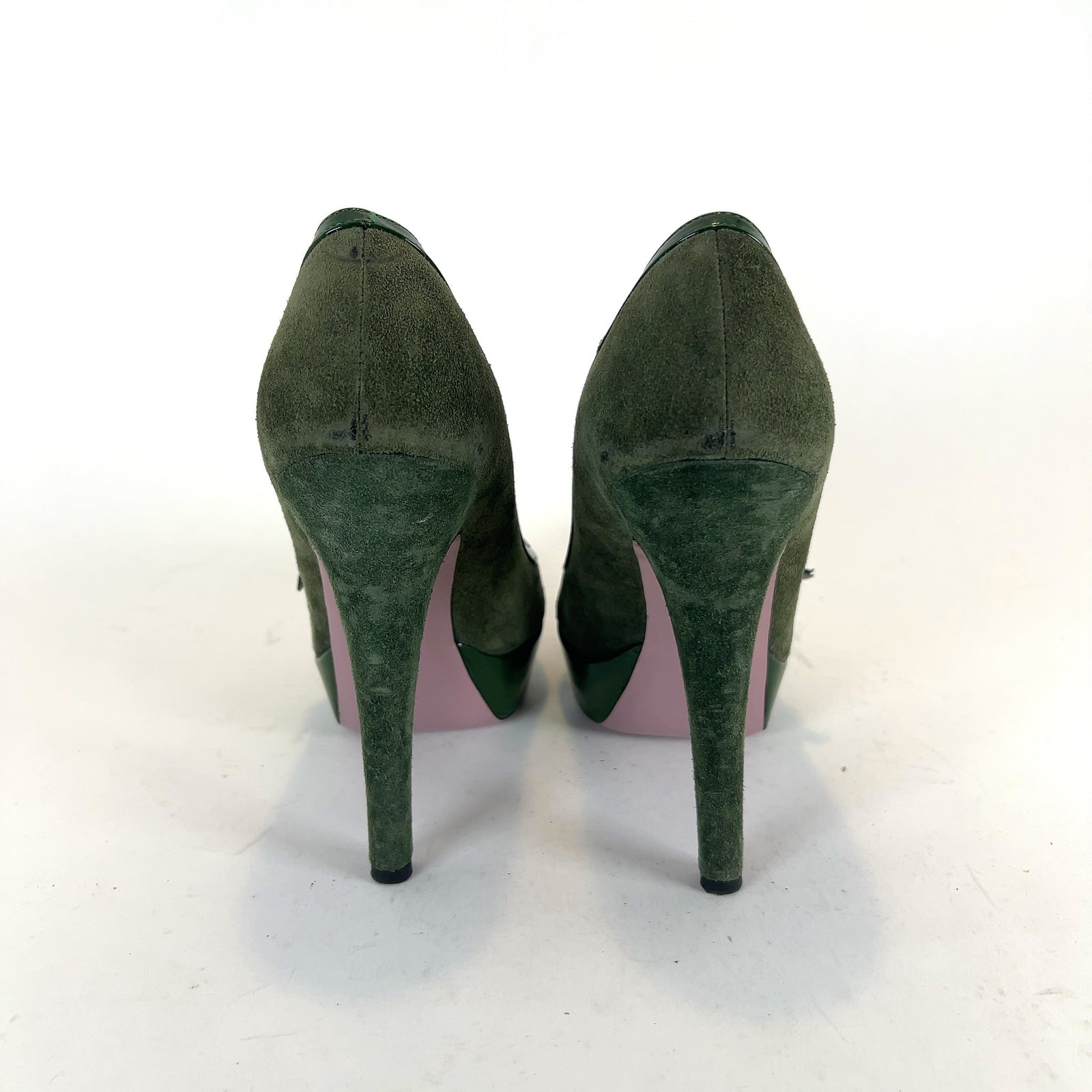 Valentino Suede Patent Leather Bow Heels