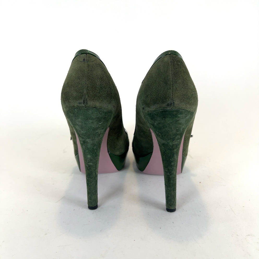 Valentino Suede Patent Leather Bow Heels