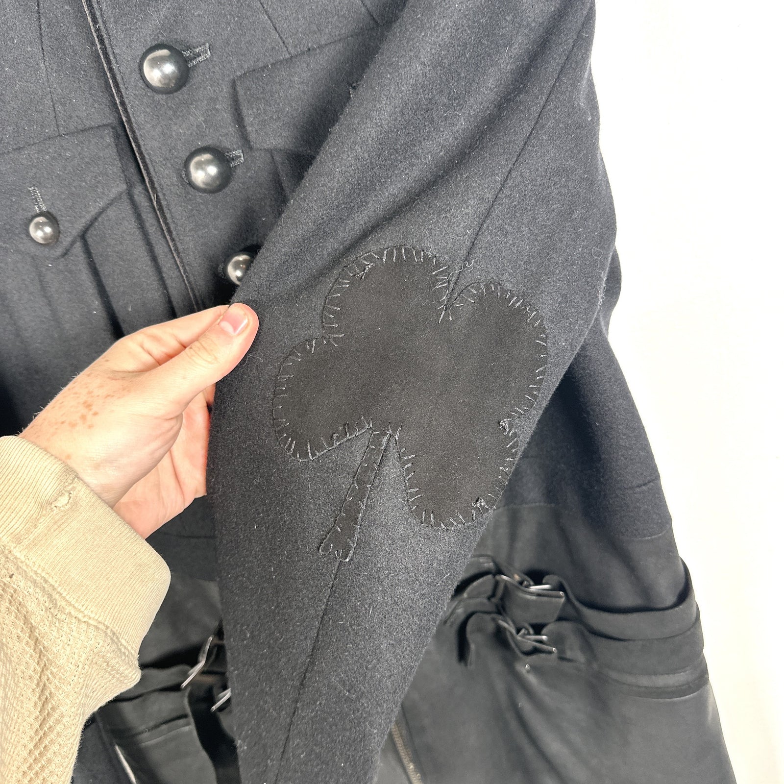 Number (N)ine AW06 'NOIR' Black Leather Hybrid Wool Napoleon Jacket Size 2