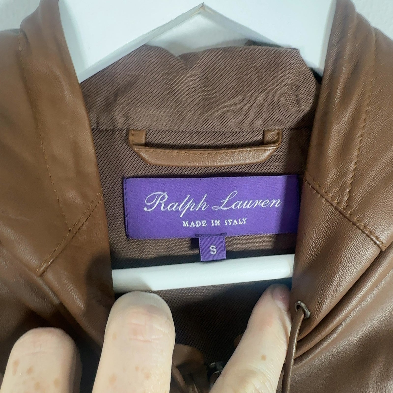 Ralph Lauren Purple Label Brown Leather Hooded Jacket Size S