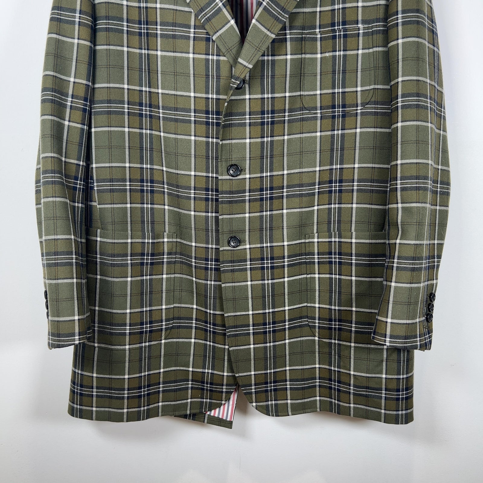 Thom Browne Multi-Pocket Plaid Peacoat