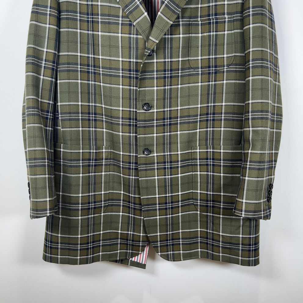 Thom Browne Multi-Pocket Plaid Peacoat