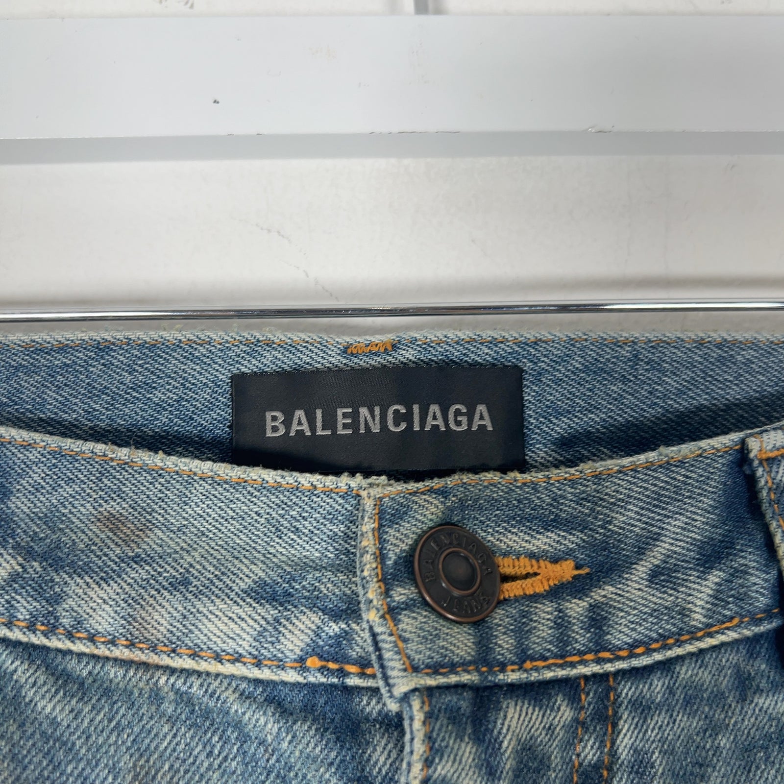 Balenciaga Waxed Distressed Denim Jeans