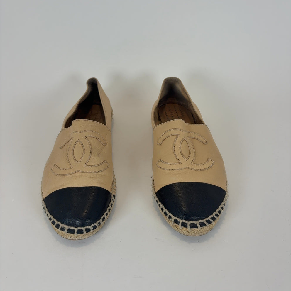 Chanel Leather Logo Espadrilles Flats