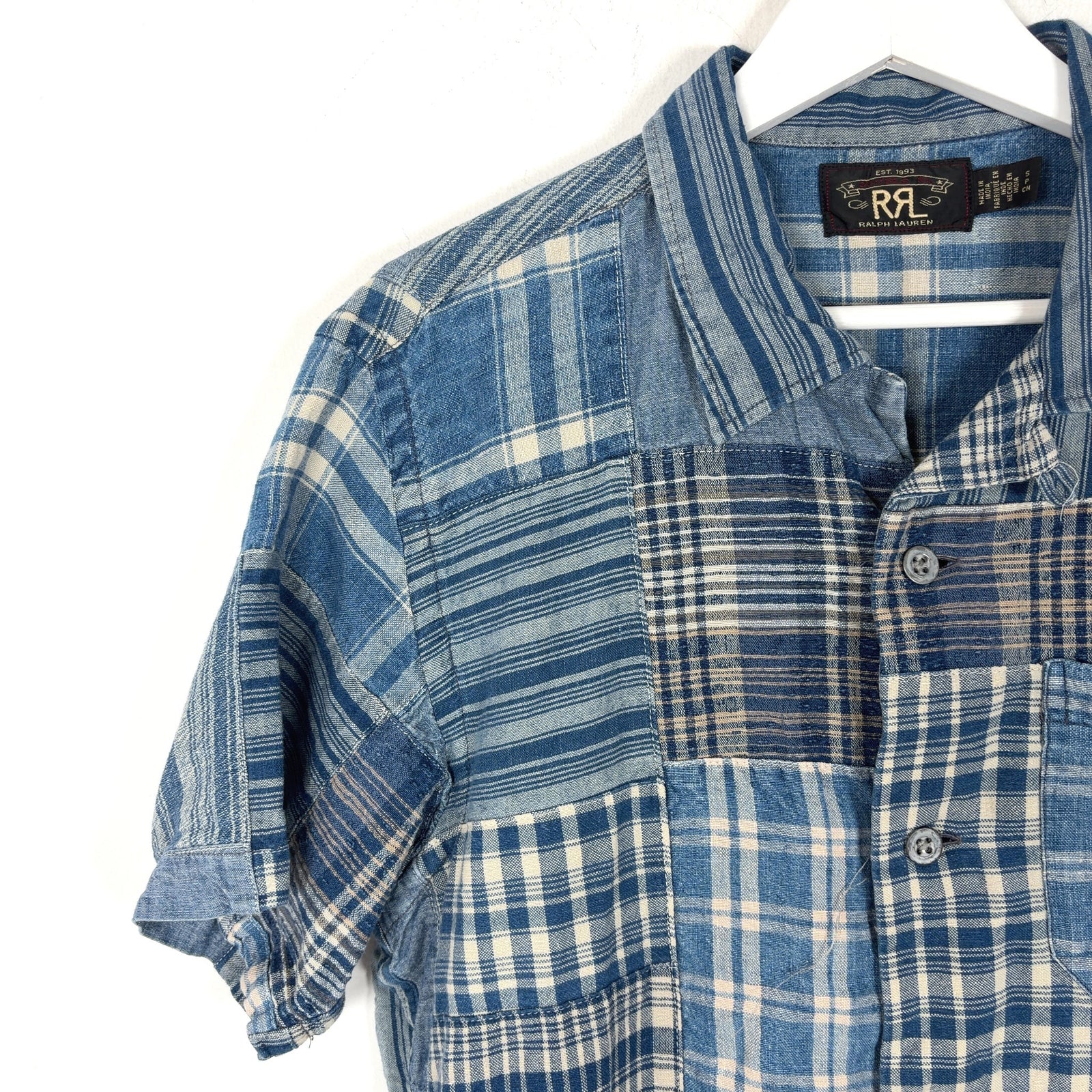 RRL Indigo Patchwork Camp Shirt