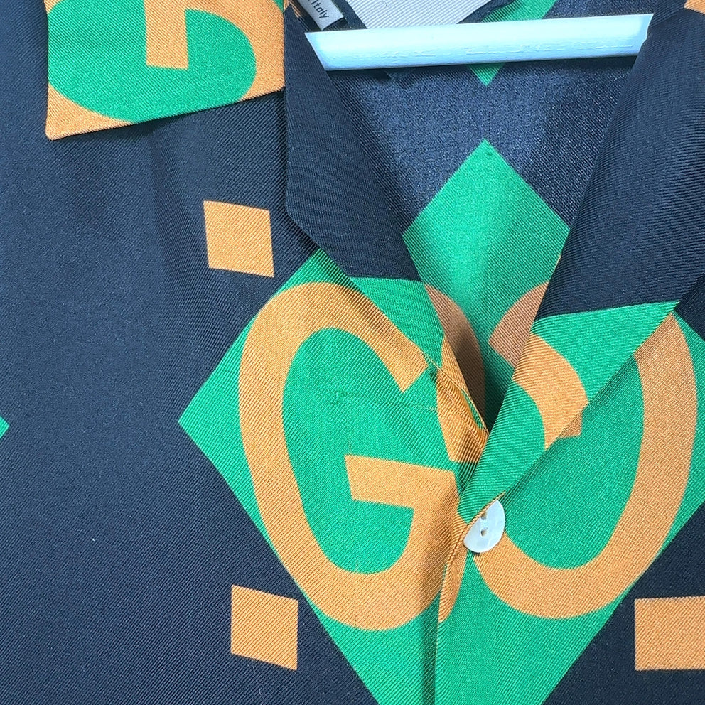 Gucci Mono-Block Silk Button-Up Shirt