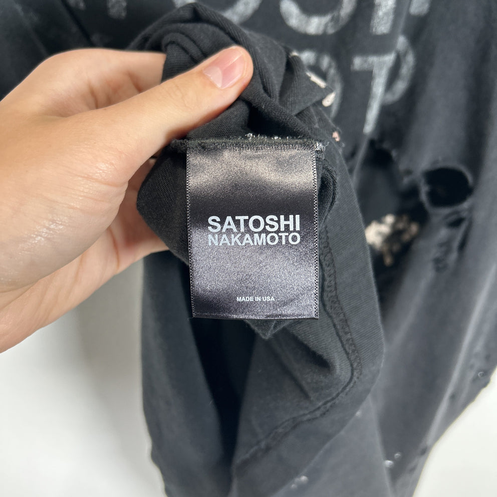 Satoshi Nakamoto Black Faded Road Rash Distressed T-Shirt Size M