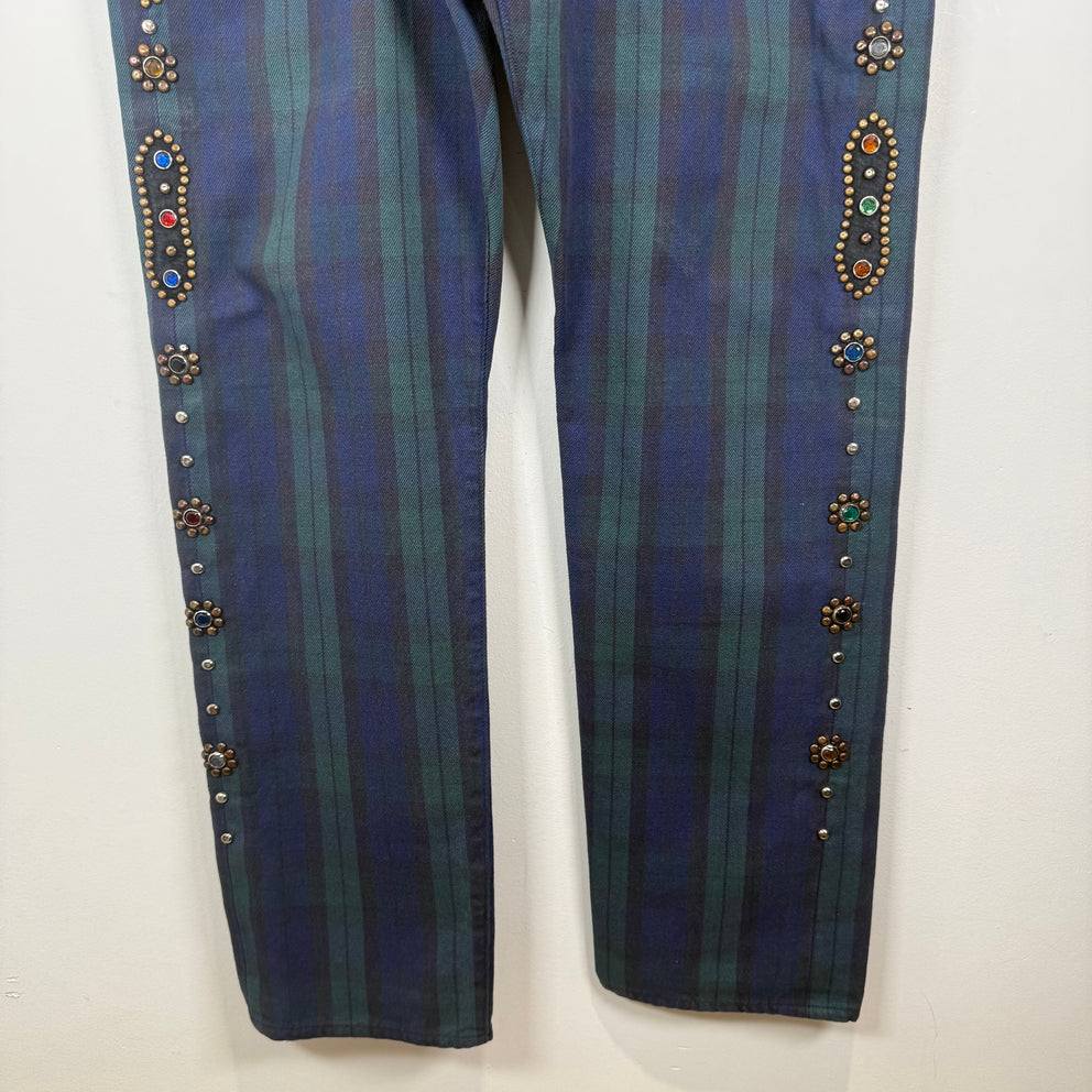 Kapital Plaid Blue/Green Gem Pants Size 38