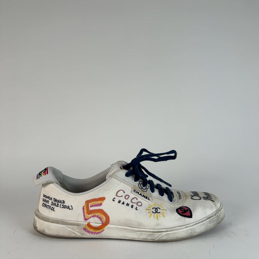 Chanel x Pharrel Williams Canvas Graffiti Multi Color Sneakers Size 44