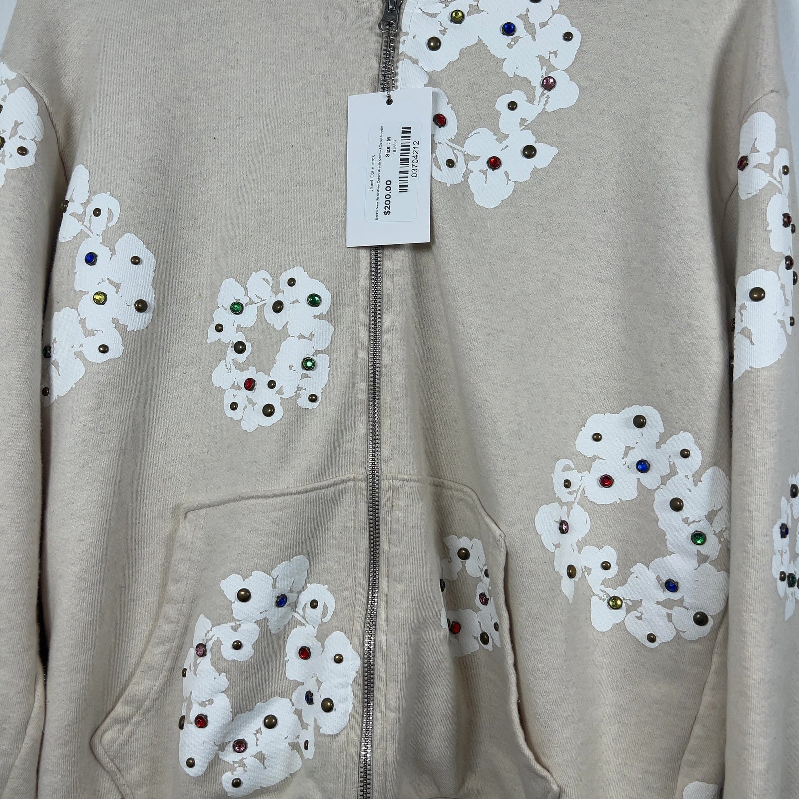 Denim Tears Rhinestone Cotton Wreath Oatmeal Zip Up Hoodie