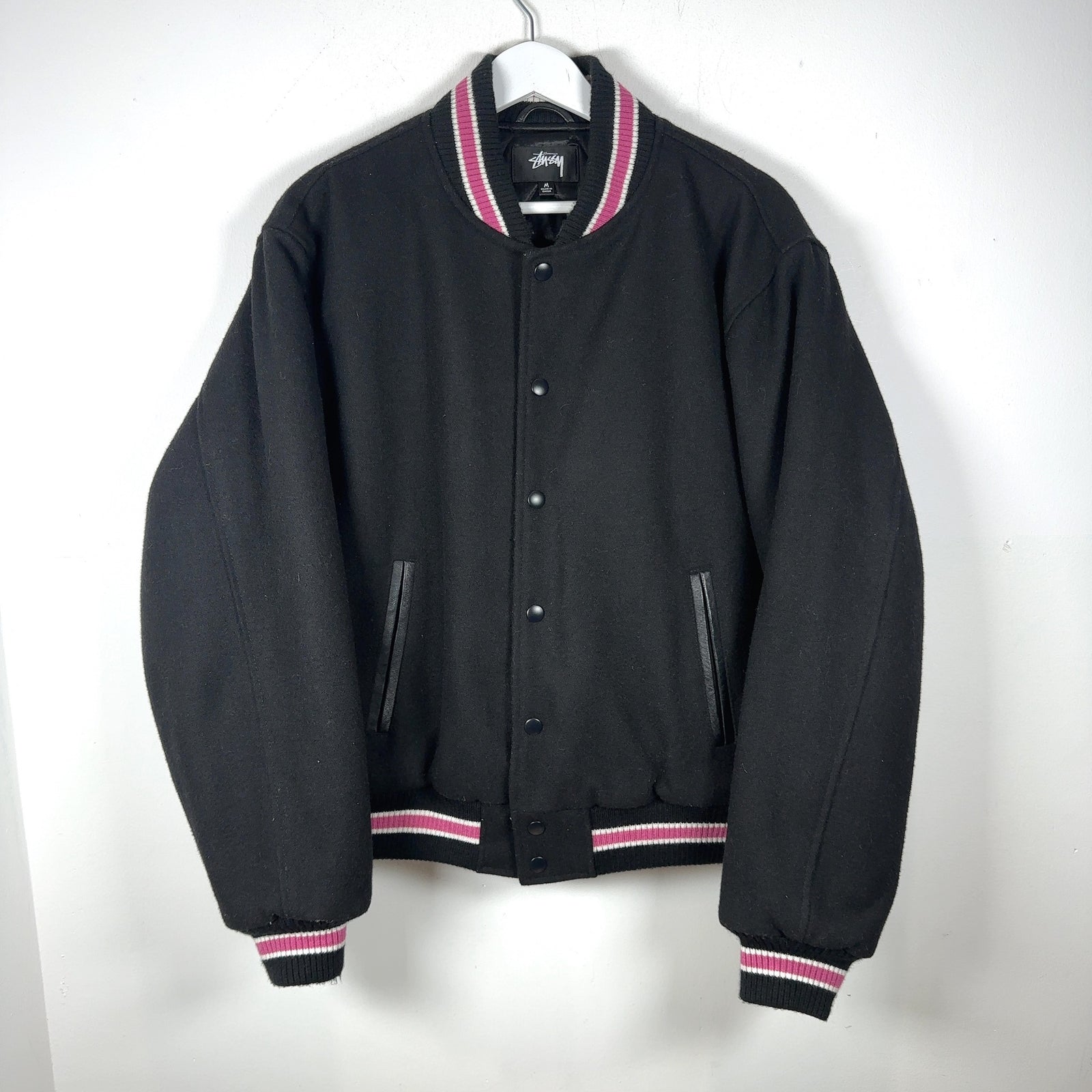 Stussy 'Talk Melton' Striped Varsity Jacket