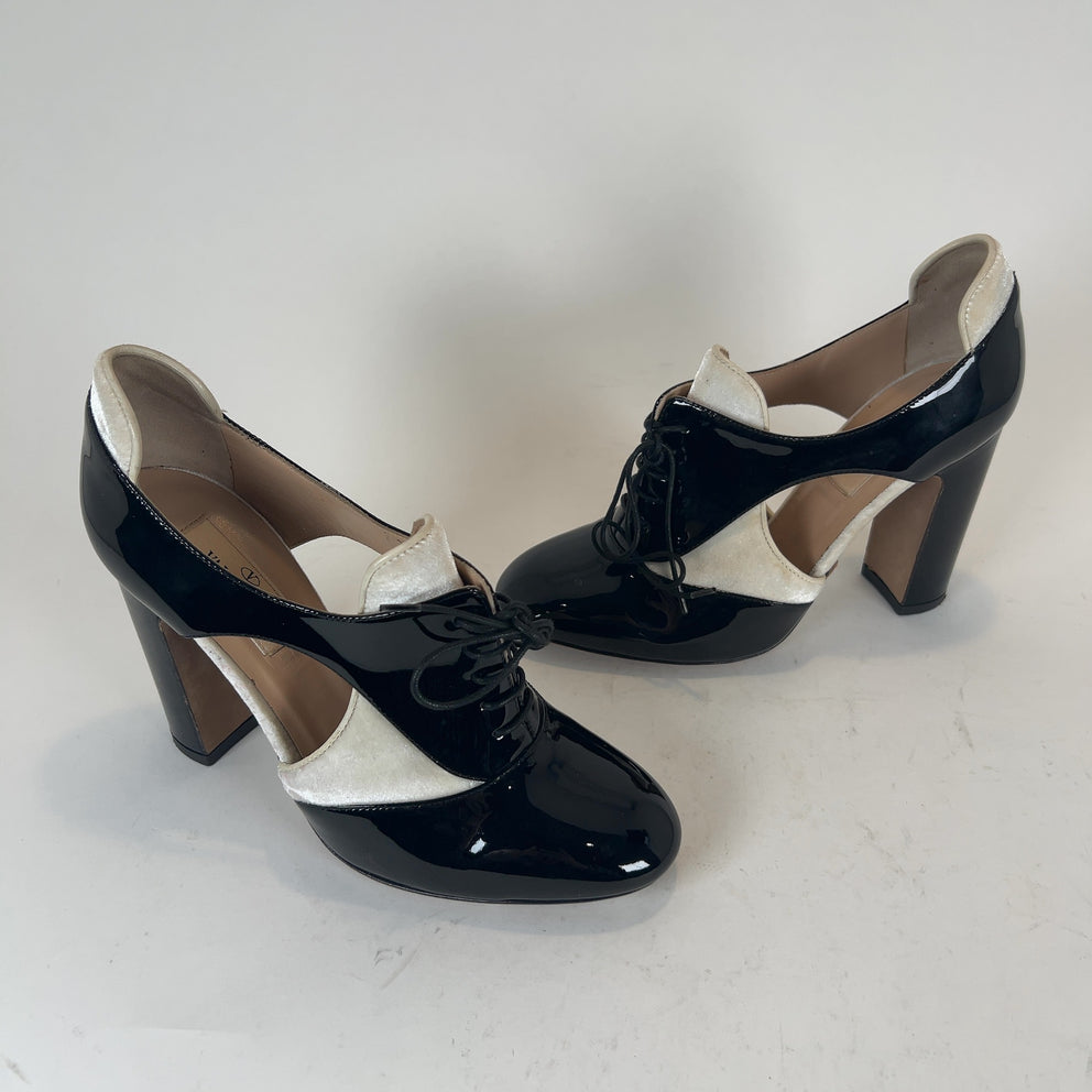 Valentino Patent Leather & Velour Lace-Up Heels