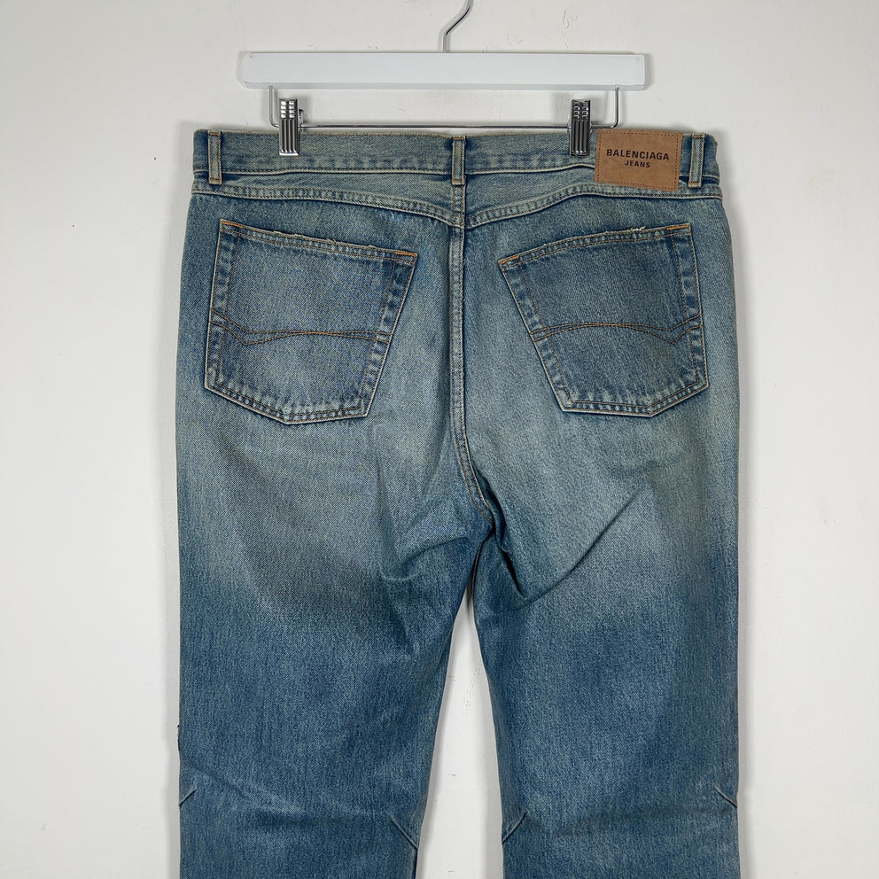 Balenciaga Waxed Distressed Denim Jeans