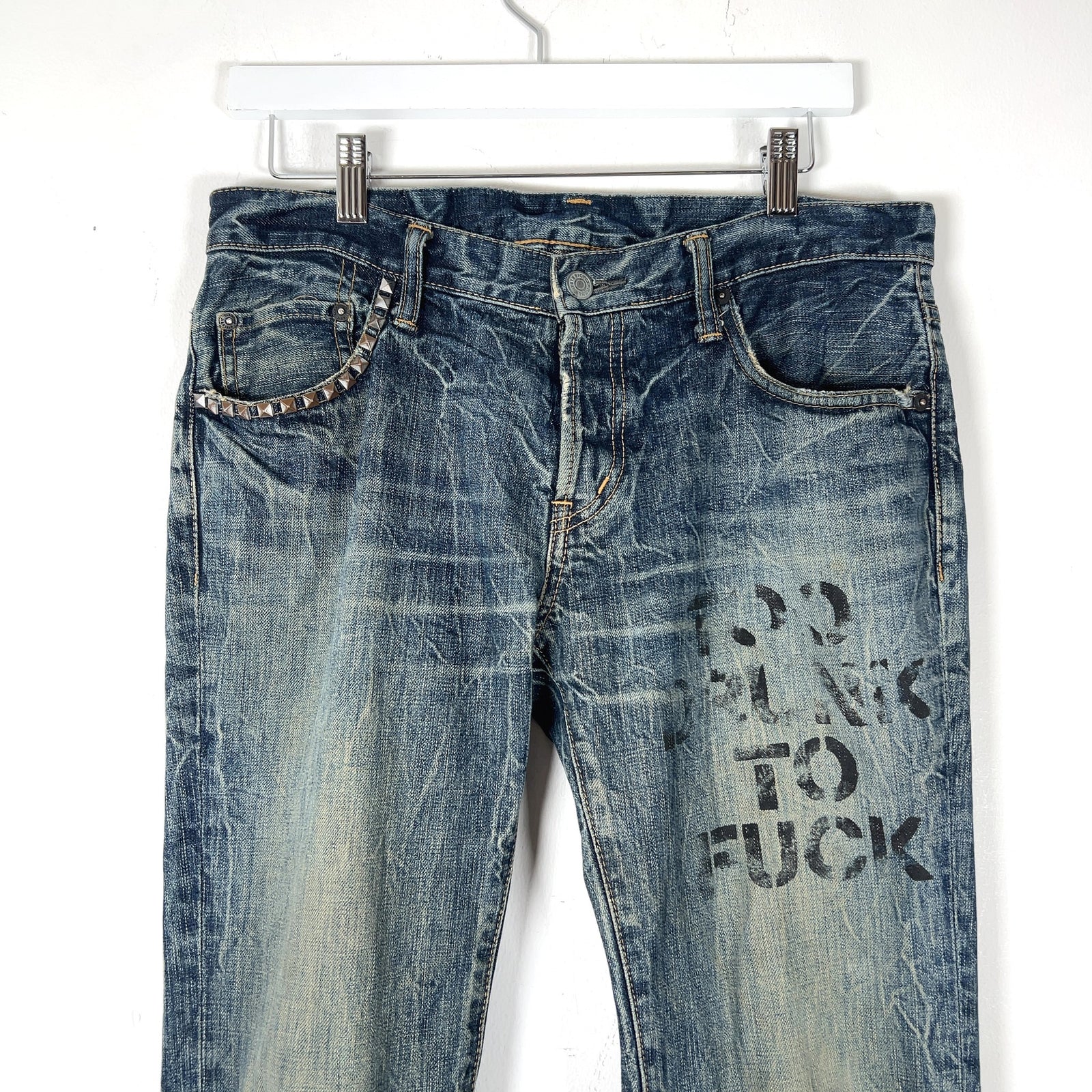 Hysteric Glamour 'Too Drunk To Fuck' Studded Lightwash Jeans