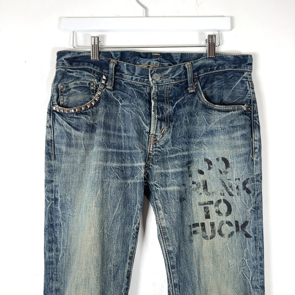 Hysteric Glamour 'Too Drunk To Fuck' Studded Lightwash Jeans