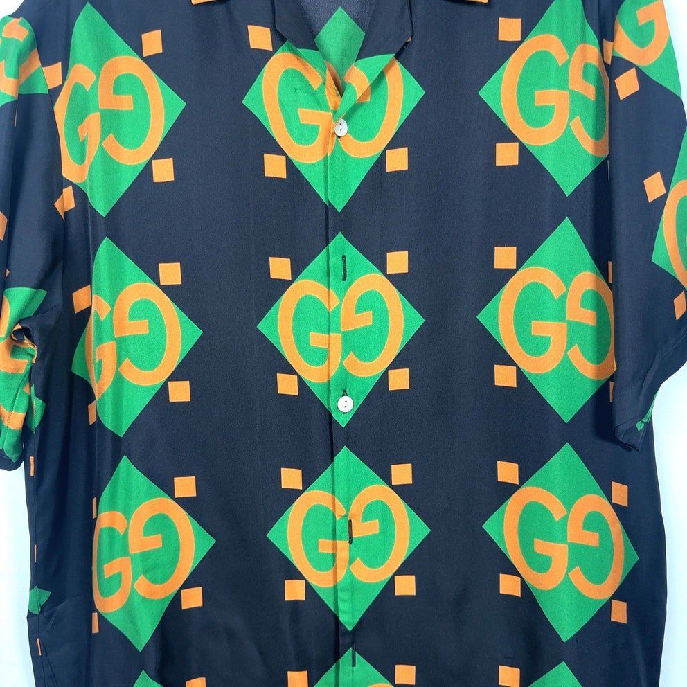 Gucci Mono-Block Silk Button-Up Shirt