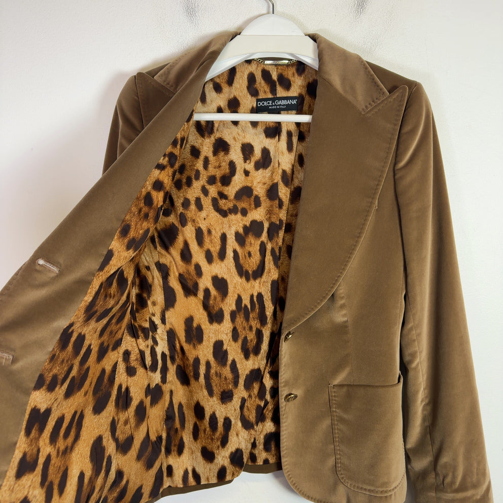 Dolce & Gabbana Vintage Velvet Leopard Lined Blazer