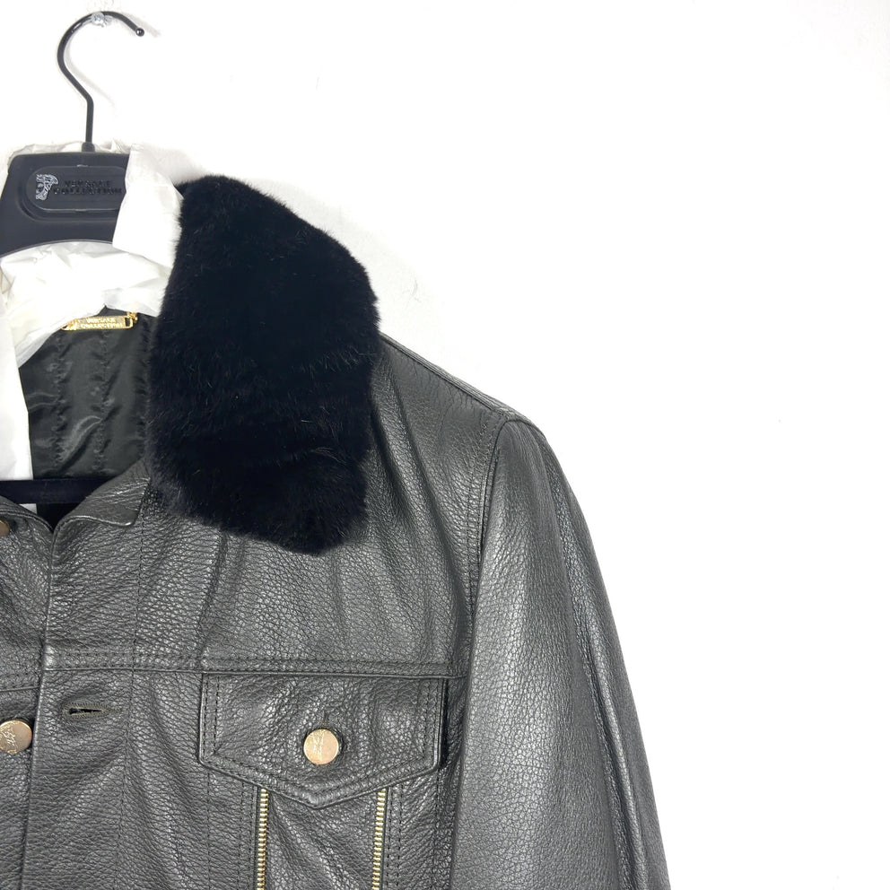 Versace Deer & Rabbit Fur Zipper Leather Jacket