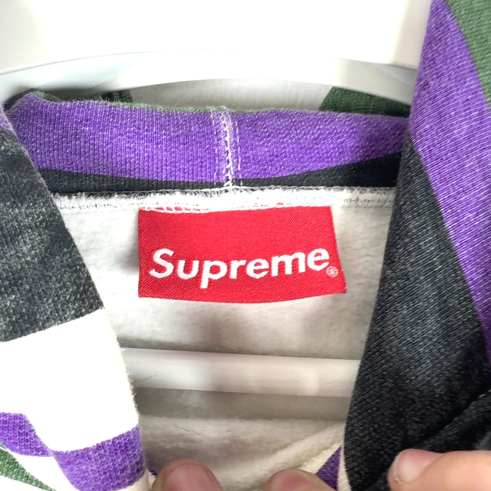Supreme Striped Logo Pull-Over Hoodie