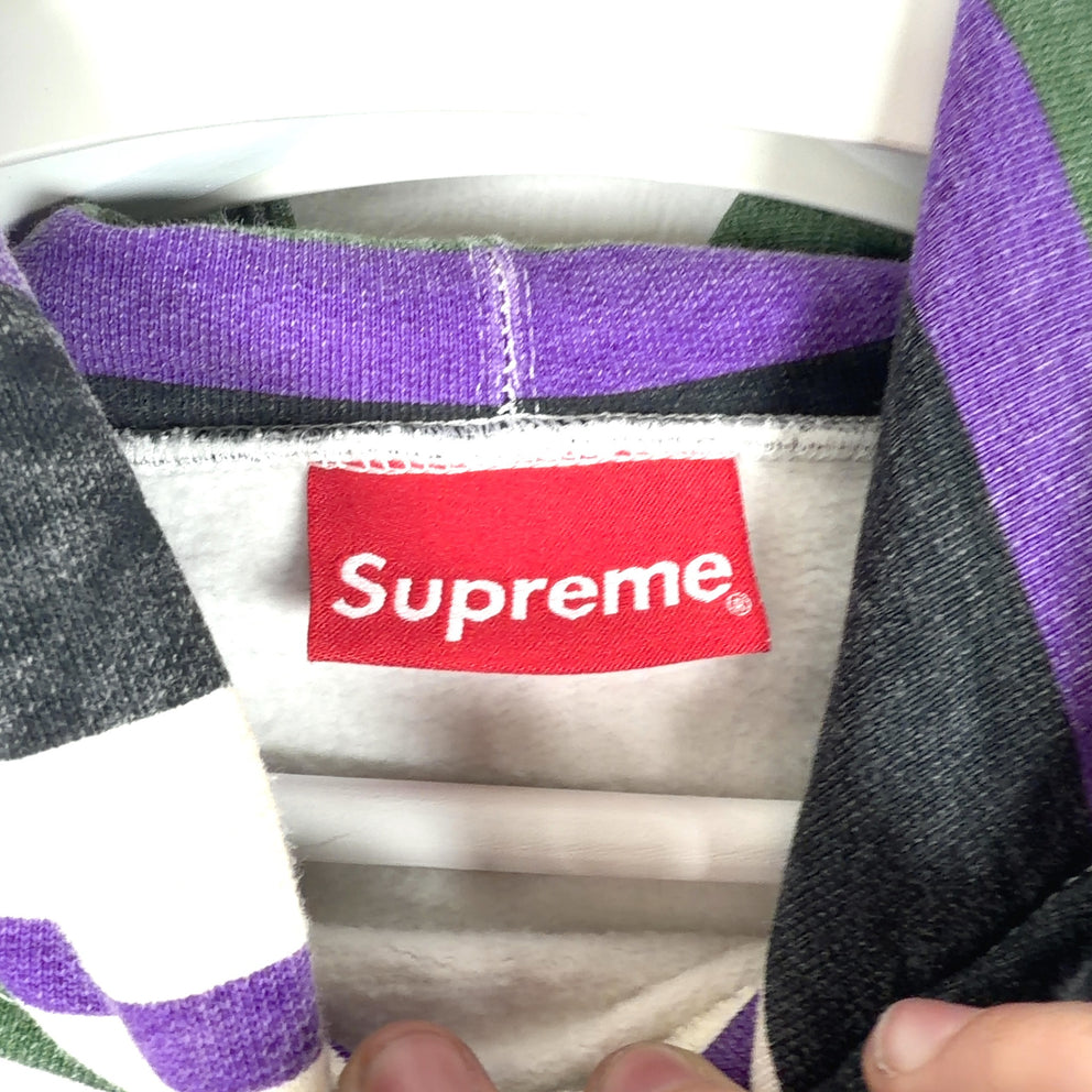 Supreme Striped Logo Pull-Over Hoodie